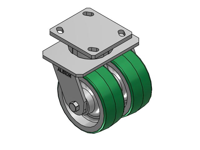 115 Series Top Plate Swivel Green tread on aluminum core Caster with 5 x 2 PD - Polyurethane (Aluminum Core) Wheel