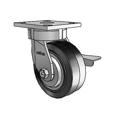 4 Series Kingpinless Casters Top Plate Swivel Caster with 5 x 2 Performa Rubber (Flat/Black) wheel and Side Lock Brake