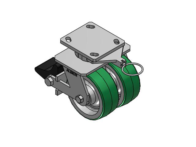 115 Series Top Plate Swivel Green tread on aluminum core Caster with 5 x 2 PD - Polyurethane (Aluminum Core) Wheel and Poly Lock Integrated Brake