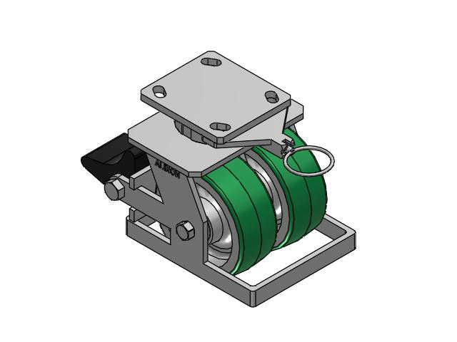 115 Series Top Plate Swivel Green tread on aluminum core Caster with 5 x 2 PD - Polyurethane (Aluminum Core) Wheel and Poly Lock Integrated Brake