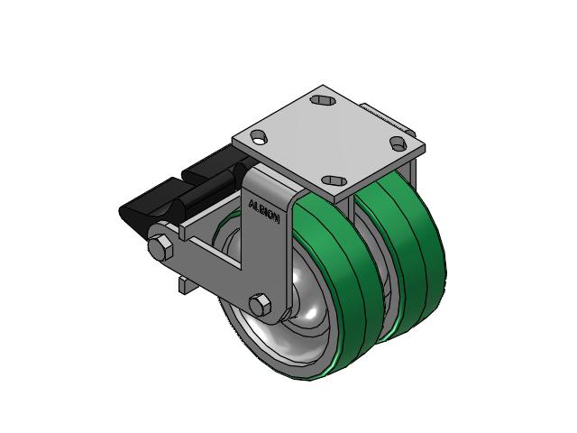 115 Series Top Plate Rigid Green tread on aluminum core Caster with 6 x 2 PD - Polyurethane (Aluminum Core) Wheel and Poly Lock Integrated Brake