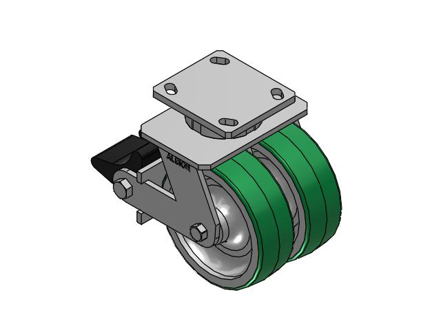 115 Series Top Plate Swivel Green tread on aluminum core Caster with 6 x 2 PD - Polyurethane (Aluminum Core) Wheel and Poly Lock Integrated Brake