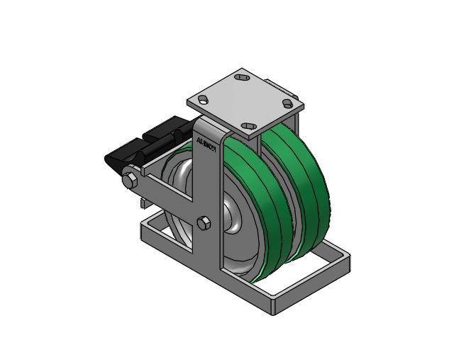 115 Series Top Plate Rigid Green tread on aluminum core Caster with 8 x 2 PD - Polyurethane (Aluminum Core) Wheel and Poly Lock Integrated Brake