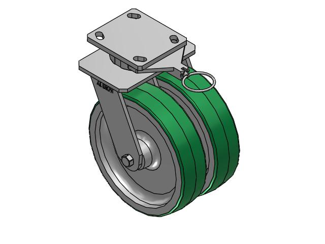 115 Series Top Plate Swivel Green tread on aluminum core Caster with 8 x 2 PD - Polyurethane (Aluminum Core) Wheel