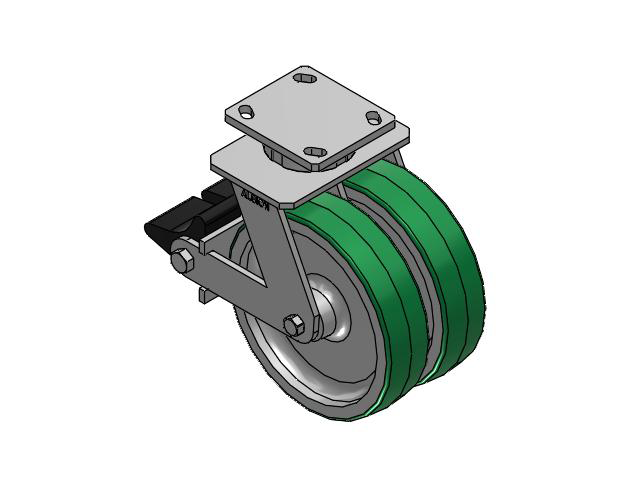 115 Series Top Plate Swivel Green tread on aluminum core Caster with 8 x 2 PD - Polyurethane (Aluminum Core) Wheel and Poly Lock Integrated Brake