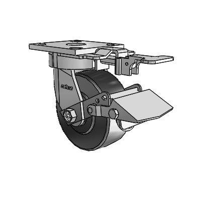 4 Series Kingpinless Casters Top Plate Swivel Caster with 5 x 2 Commander HD wheel and Tread Lock Brake
