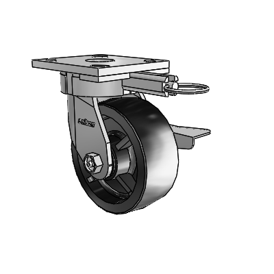4 Series Kingpinless Casters Top Plate Swivel Caster with 5 x 2 Polyolefin wheel and Side Lock Brake