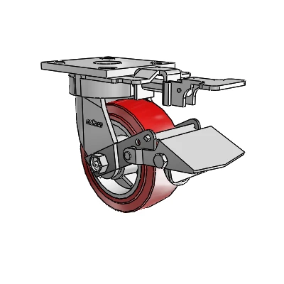 4 Series Kingpinless Casters Top Plate Swivel Caster with 5 x 2 Polyurethane HI-TECH wheel and Tread Lock Brake