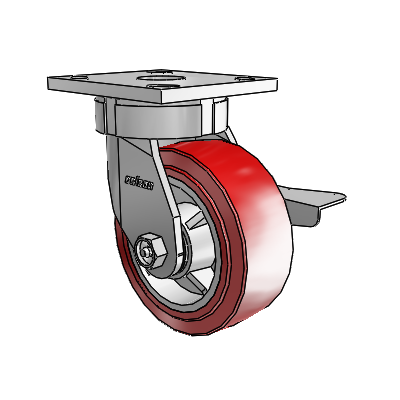 4 Series Kingpinless Casters Top Plate Swivel Caster with 5 x 2 Polyurethane HI-TECH wheel and Side Lock Brake