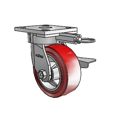 4 Series Kingpinless Casters Top Plate Swivel Caster with 5 x 2 Polyurethane HI-TECH wheel and Side Lock Brake