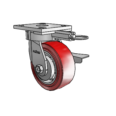 4 Series Kingpinless Casters Top Plate Swivel Caster with 5 x 2 Polyurethane HI-TECH wheel and Side Lock Brake