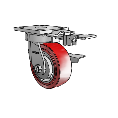 4 Series Kingpinless Casters Top Plate Swivel Caster with 5 x 2 Polyurethane HI-TECH wheel and Side Lock Brake