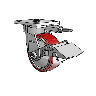 4 Series Kingpinless Casters Top Plate Swivel Caster with 5 x 2 Moldon Polyurethane (Aluminum Core) wheel and Tread Lock Brake