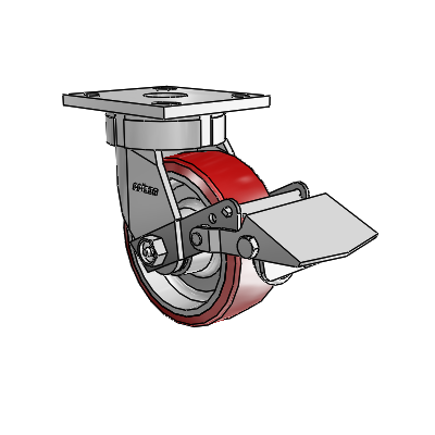 4 Series Kingpinless Casters Top Plate Swivel Caster with 5 x 2 Moldon Polyurethane (Aluminum Core) wheel and Tread Lock Brake