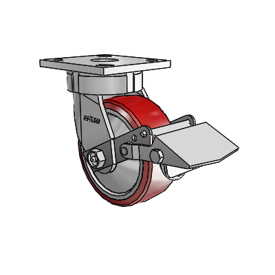 4 Series Kingpinless Casters Top Plate Swivel Caster with 5 x 2 Moldon Polyurethane (Aluminum Core) wheel and Tread Lock Brake
