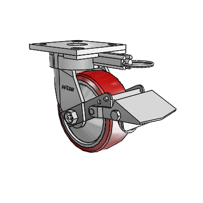 4 Series Kingpinless Casters Top Plate Swivel Caster with 5 x 2 Moldon Polyurethane (Aluminum Core) wheel and Tread Lock Brake