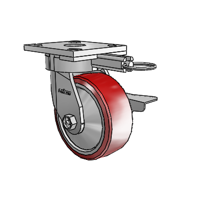 4 Series Kingpinless Casters Top Plate Swivel Caster with 5 x 2 Moldon Polyurethane (Aluminum Core) wheel and Side Lock Brake