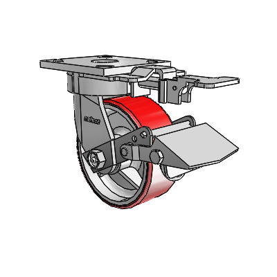 4 Series Kingpinless Casters Top Plate Swivel Caster with 5 x 2 Moldon Polyurethane (Cast Iron Core) wheel and Tread Lock Brake