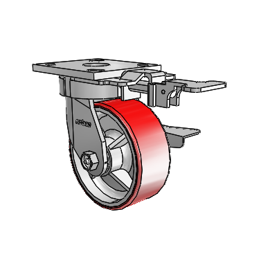 4 Series Kingpinless Casters Top Plate Swivel Caster with 5 x 2 Moldon Polyurethane (Cast Iron Core) wheel and Side Lock Brake