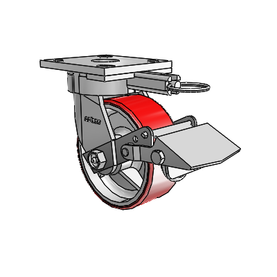 4 Series Kingpinless Casters Top Plate Swivel Caster with 5 x 2 Moldon Polyurethane (Cast Iron Core) wheel and Tread Lock Brake