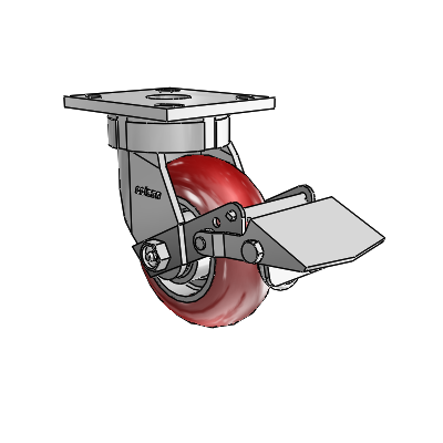 4 Series Kingpinless Casters Top Plate Swivel Caster with 5 x 2 CG Max Maroon wheel and Tread Lock Brake