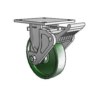 4 Series 1 1/2" Casters Top Plate Rigid Zinc with 6 x 1.5 Cast Iron Wheel and Tech Lock Brake