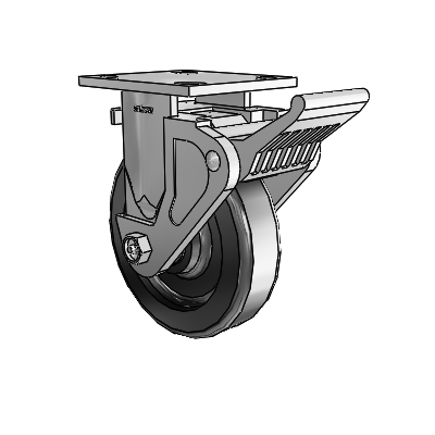 4 Series 1 1/2" Casters Top Plate Rigid Zinc with 6 x 1.5 Phenolic Wheel and Tech Lock Brake
