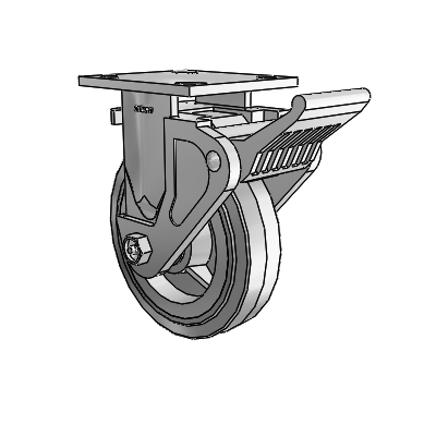 4 Series 1 1/2" Casters Top Plate Rigid Zinc with 6 x 1.5 Performa Rubber (Flat/Grey) Wheel and Tech Lock Brake