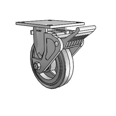 4 Series 1 1/2" Casters Top Plate Rigid Zinc with 6 x 1.5 Performa Rubber (Flat/Grey) Wheel and Tech Lock Brake