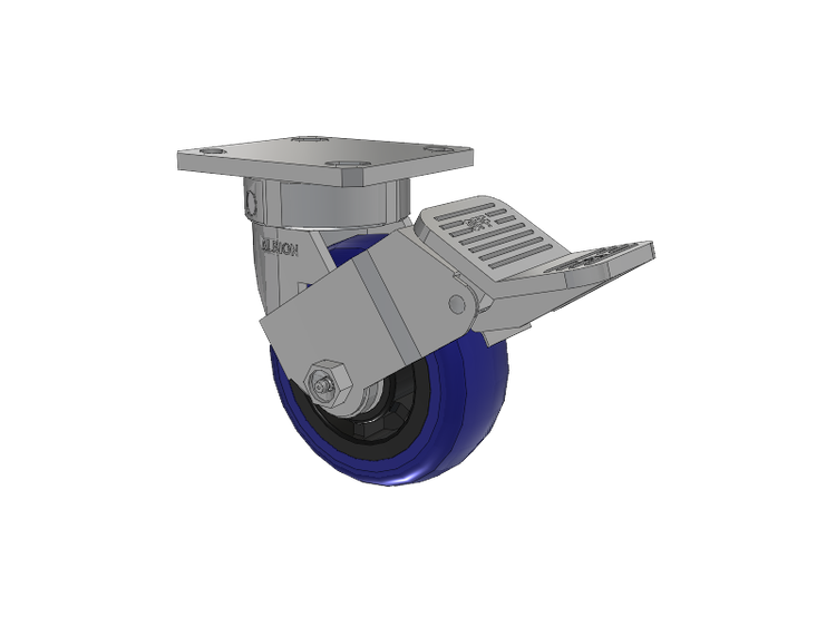 120 Series Top Plate Swivel Caster with 5 x 2 Blue Tread on Grey Polypropylene Core EG - Eagle Polyurethane (Polypropylene Core) Wheel and Stainless Steel Face Brake