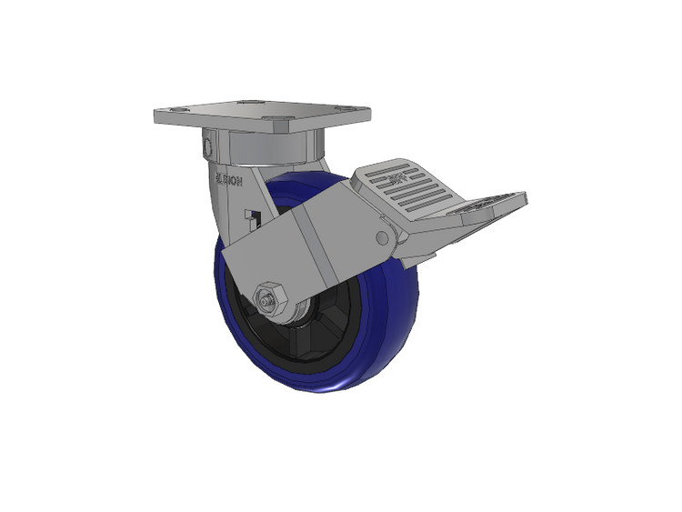 120 Series Top Plate Swivel Caster with 6 x 2 Blue Tread on Grey Polypropylene Core EG - Eagle Polyurethane (Polypropylene Core) Wheel and Stainless Steel Face Brake