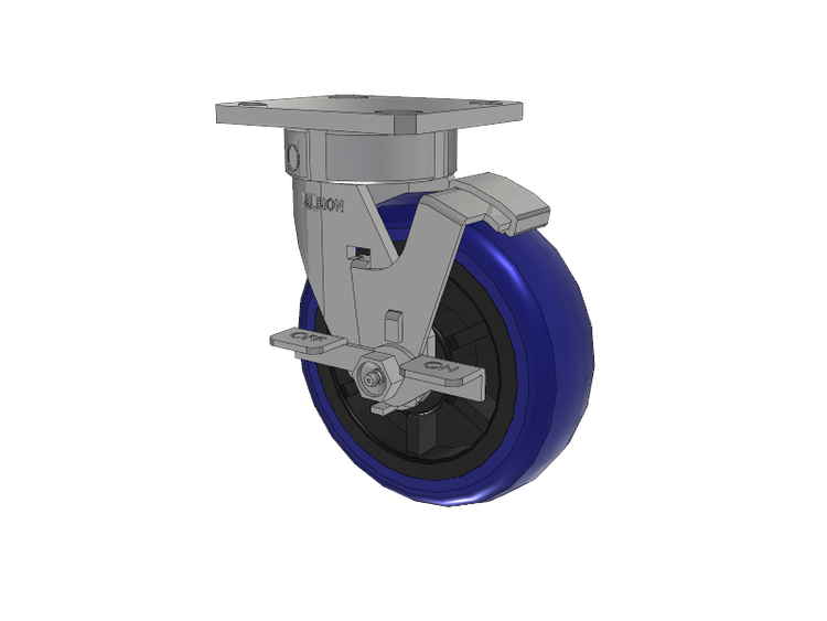 120 Series Top Plate Swivel Caster with 6 x 2 Blue Tread on Grey Polypropylene Core EG - Eagle Polyurethane (Polypropylene Core) Wheel and Stainless Steel Face Brake