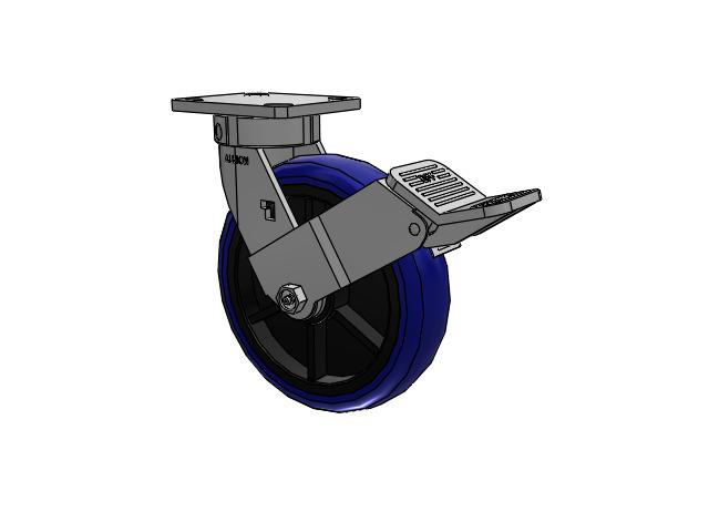 120 Series Top Plate Swivel Caster with 8 x 2 Blue Tread on Grey Polypropylene Core EG - Eagle Polyurethane (Polypropylene Core) Wheel and Stainless Steel Face Brake