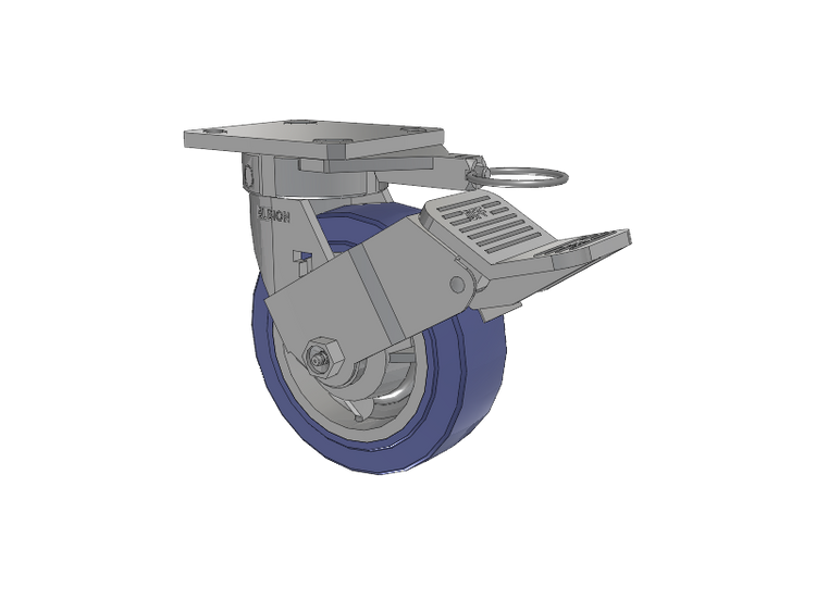 120 Series Top Plate Swivel Caster with 6 x 2 Blue HF - HydroTech (Flat) Wheel and Stainless Steel Face Brake