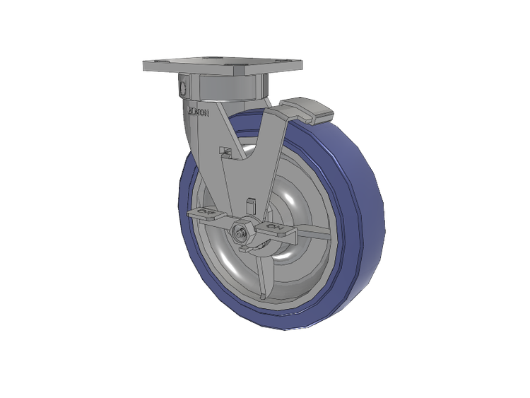 120 Series Top Plate Swivel Caster with 8 x 2 Blue HF - HydroTech (Flat) Wheel and Stainless Steel Face Brake