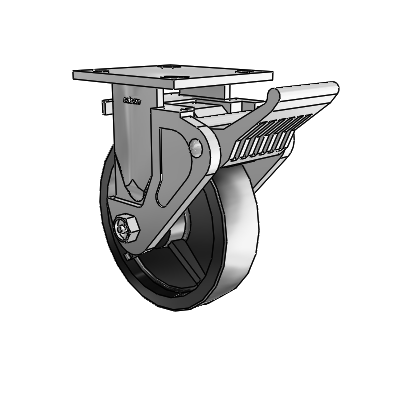4 Series 1 1/2" Casters Top Plate Rigid Zinc with 6 x 1.5 Polyolefin Wheel and Tech Lock Brake