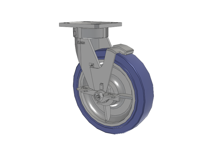 120 Series Top Plate Swivel Caster with 8 x 2 Blue HF - HydroTech (Flat) Wheel and Stainless Steel Face Brake