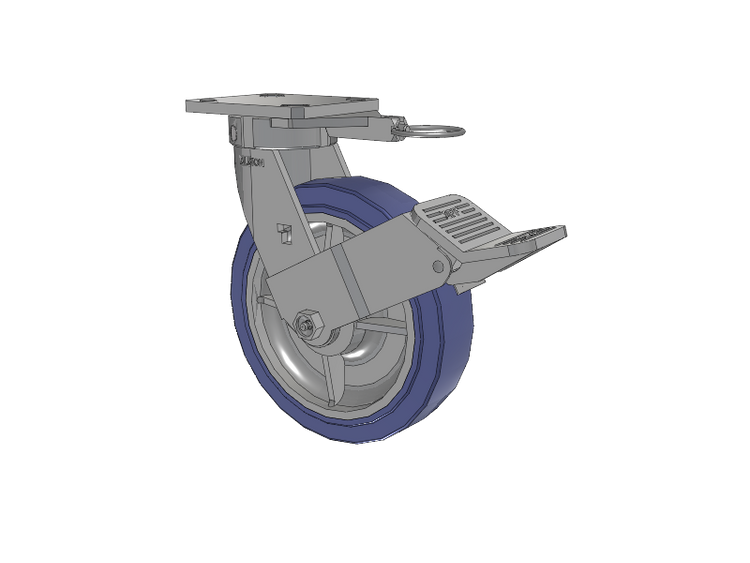 120 Series Top Plate Swivel Caster with 8 x 2 Blue HF - HydroTech (Flat) Wheel and Stainless Steel Face Brake