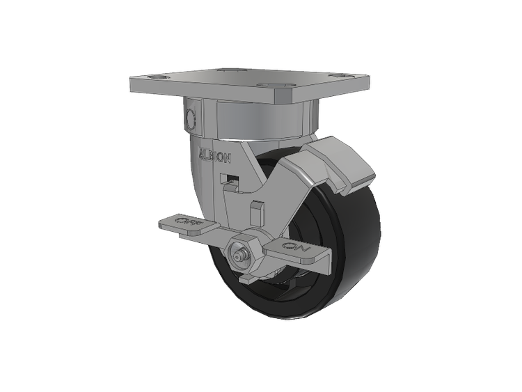 120 Series Top Plate Swivel Caster with 4 x 2 Black Nylon HT - Glass-Filled Nylon (High Heat) Wheel and Stainless Steel Face Brake