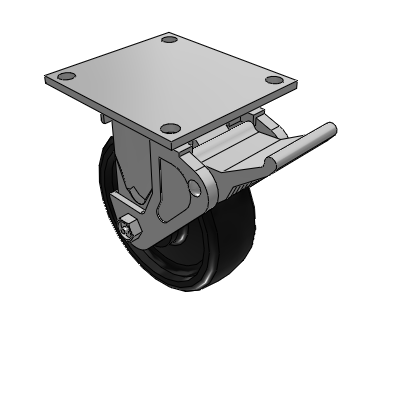 4 Series 2 Inch Wide Casters Top Plate Rigid with 6 x 2 Endura Solid Elastomer Wheel and Tech Lock Brake