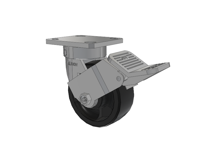 120 Series Top Plate Swivel Caster with 5 x 2 Black Nylon HT - Glass-Filled Nylon (High Heat) Wheel and Stainless Steel Face Brake