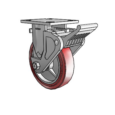 4 Series 1 1/2" Casters Top Plate Rigid Zinc with 6 x 1.5 Polyurethane HI-TECH Wheel and Tech Lock Brake