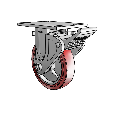 4 Series 1 1/2" Casters Top Plate Rigid Zinc with 6 x 1.5 Polyurethane HI-TECH Wheel and Tech Lock Brake