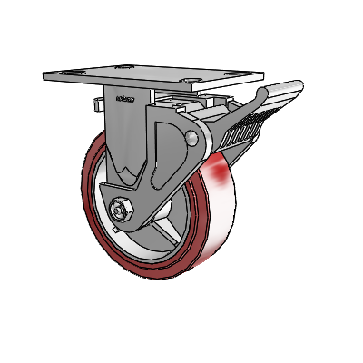 4 Series 2 Inch Wide Casters Top Plate Rigid Caster with 6 x 2 Polyurethane HI-TECH Wheel and Tech Lock Brake