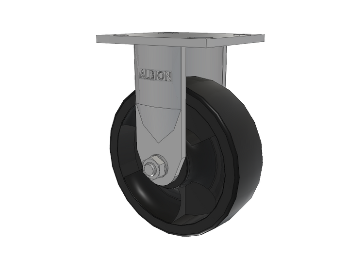120 Series Top Plate Rigid Caster with 6 x 2 Black Nylon HT - Glass-Filled Nylon (High Heat) Wheel