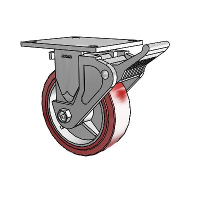 4 Series 2 Inch Wide Casters Top Plate Rigid Caster with 6 x 2 Polyurethane HI-TECH Wheel and Tech Lock Brake