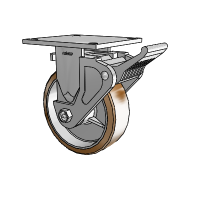 4 Series 2 Inch Wide Casters Top Plate Rigid Caster with 6 x 2 Moldon Nylon (Aluminum Core) Wheel and Tech Lock Brake