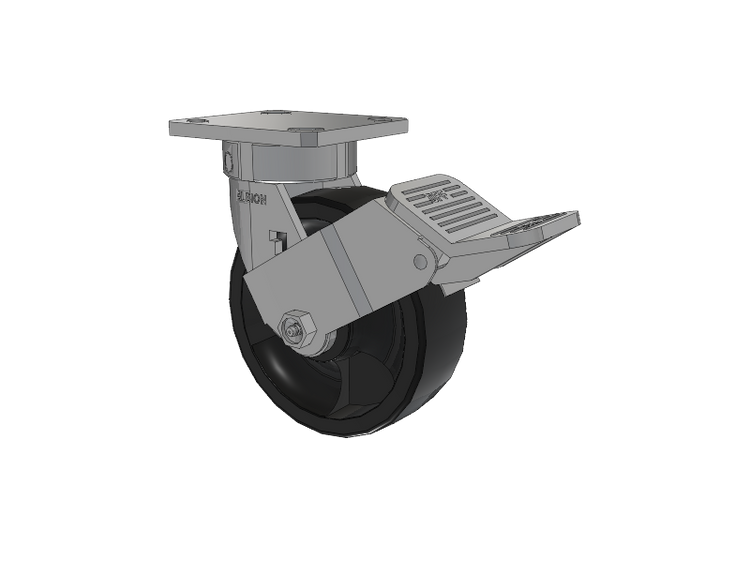 120 Series Top Plate Swivel Caster with 6 x 2 Black Nylon HT - Glass-Filled Nylon (High Heat) Wheel and Stainless Steel Face Brake