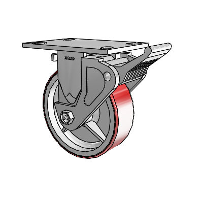 4 Series 2 Inch Wide Casters Top Plate Rigid Caster with 6 x 2 Moldon Polyurethane (Cast Iron Core) Wheel and Tech Lock Brake