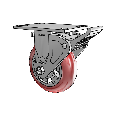 4 Series 2 Inch Wide Casters Top Plate Rigid Caster with 6 x 2 Triumph (Round/Red) Wheel and Tech Lock Brake